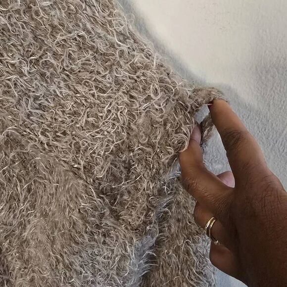 Anthropologie Sleeping on Snow Fuzzy Hooded Cardigan Tan S Soft Cozy Open Front - Picture 13 of 15